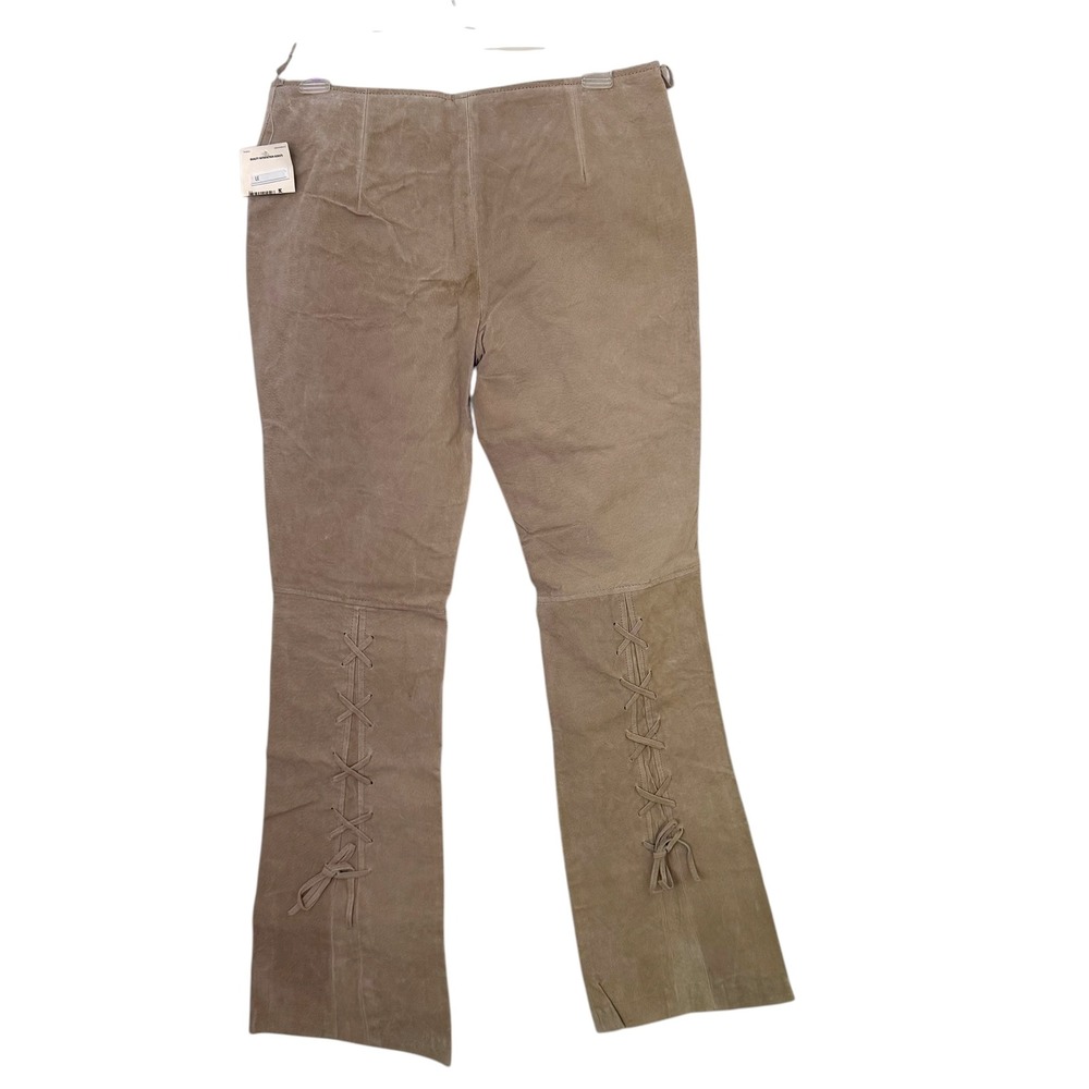 VTG Y2K Joe Boxer Lace Up Suede Leather Flare Pants BOHO Western Hippie Size 5
